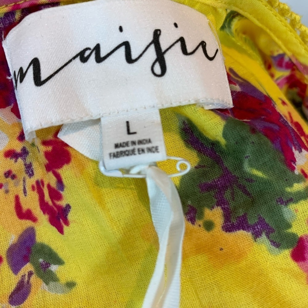 Maisie 100% Cotton Short Puff Sleeve Floral Ruffle Mini Dress - Yellow - Large - Picture 8 of 9